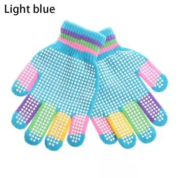 Мальчик Девочка Зима Лыжные Эластичные Теплые Нескользящие Перчатки Противоскользящая Резина Детские Вязаные