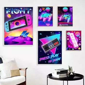 Мальчик Игровой Плакат Картина Холст Красочная Картина Искусство Настенные Печати Геймер Ручка Гарнитура Детская Комната Домашнее Украшение Без Рамки 21cm30cm NoFrame