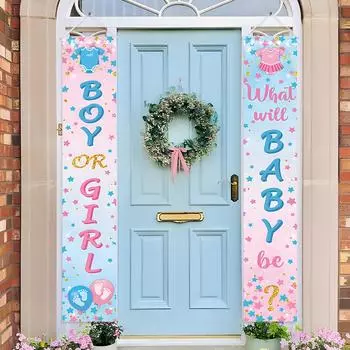 Мальчик или девочка Он или она Декор для вечеринки по случаю объявления пола ребенка Дверной баннер Шторы Розовый Синий Детский душ Товары для вечеринки по случаю объявления пола ребенка