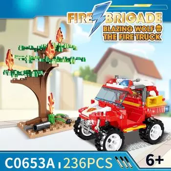 Мальчик из мелких деталей, собранный из строительных блоков, Пожарная линия, Спасение, Пожарный, Интерактивный подарок для родителей и детей, Модель автомобиля