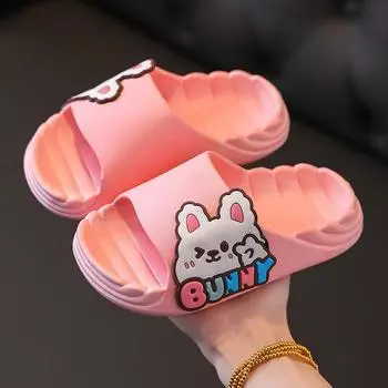 Мальчик мультфильм милый медведь дышащий открытый носок простые пляжные туфли 2024 лето новые девочки кролик милый домашний тапочки детская мода ПВХ 24-25(Inner 16CM синий