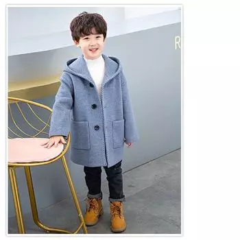 Мальчик Зимняя мода Сохраняет тепло Повседневная утолщенная шерстяная куртка Корейская версия Красивая детская одежда средней длины 100 синий