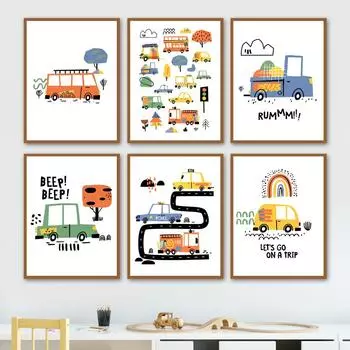 Мальчики Автомобили Кран Экскаватор Трактор Котировки Детская Стена Искусства Холст Картины Плакаты на скандинавскую тему и принты Декор Фотографии Детская Спальня A4 21X30cm No Framed