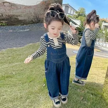 Мальчики Девочки Брюки Джинсовые Брюки На Бретельках Комбинезон Осенние Персонализированные Брюки На Бретельках Карманы Детские Комбинезоны Детская Одежда 140cm синий