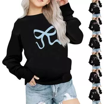 Мальчики Девочки Детская мода Повседневные универсальные повседневные толстовки с круглым вырезом Повседневные толстовки с длинным рукавом 100 чёрный