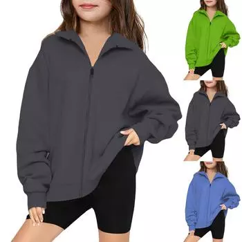 Мальчики Девочки Детская свободная однотонная рубашка толстовка топы теплое пальто S чёрный