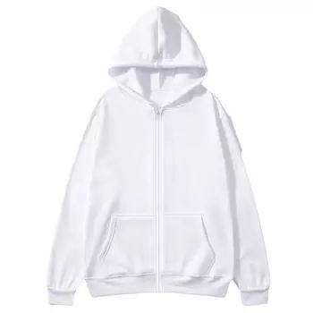 Мальчики Девочки Детская толстовка с капюшоном на молнии Свободная однотонная спортивная рубашка с капюшоном Толстовка Куртка Пальто с карманом 100 белый
