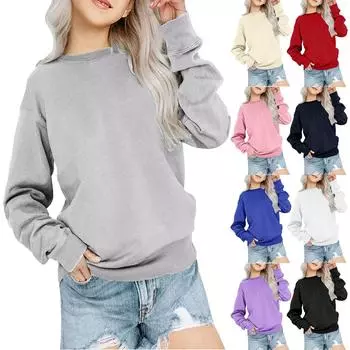 Мальчики Девочки Детские свободные однотонные рубашки, толстовки, топы 110 чёрный