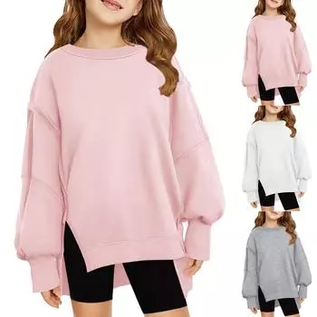 Мальчики Девочки Детские свободные однотонные рубашки, толстовки, топы 100 чёрный