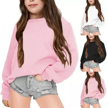 Мальчики Девочки Детские свободные однотонные рубашки, толстовки, топы 100 чёрный