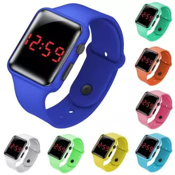 Мальчики Девочки Квадратные светодиодные электронные часы Дети Детские повседневные силиконовые часы