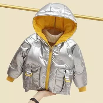 Мальчики Девочки Мода Пуховая Хлопковая Стеганая Одежда Детская Зимняя Яркая Пуховая Куртка 130cm чёрный