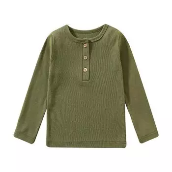 Мальчики Девочки Толстовки Однотонные Длинные Рукава Рубашки С Пуговицами Свободный Покрой Пуловеры Топы 100 армия зеленый