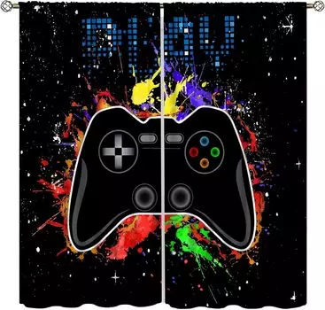 Мальчики граффити игровой занавес игровой контроллер игровой контроллер занавес игровой плеер крутой красочный для детей подростковая спальня 2 шт занавеска (W50cmxH130cm)x2&Rod Pocket