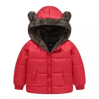 Мальчики и девочки для маленьких детей однотонные ушки модные двухсторонние карманы короткая хлопковая куртка детская куртка 90cm