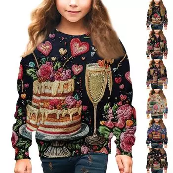 Мальчики и девочки круглый вырез свитера для детей День святого Валентина вышитый принт топы 100 чёрный