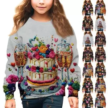 Мальчики и девочки круглый вырез свитера для детей День святого Валентина вышитый принт топы 120 чёрный