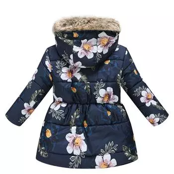 Мальчики и девочки, многоцветный детский длинный меховой воротник с принтом, хлопковая куртка с капюшоном, хлопковое пальто 150cm