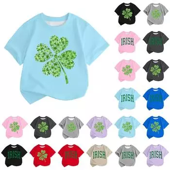 Мальчики и девочки мода повседневный воротник принтованный короткий рукав топ 120 тёмно-синий