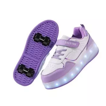 Мальчики и девочки Новые Четырехколесные беговые туфли с колесами Обувь Скользящие Плоские Дно Hot Wheels Летающие 29