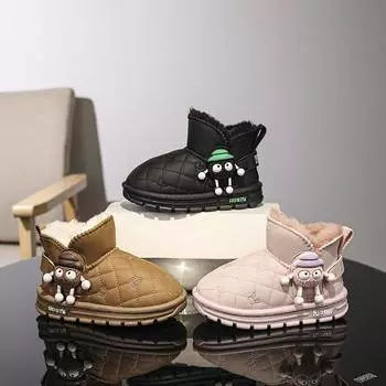 Мальчики и девочки осень и зима новые бархатные толстые хлопковые сапоги британский стиль мужские и женские теплые ботильоны толстые зимние сапоги 26 розовый