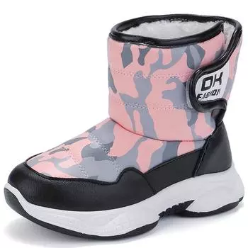 Мальчики и девочки Зимние плюс бархатные толстые теплые зимние хлопковые ботинки средние и большие детские зимние ботинки 26 армия зеленый