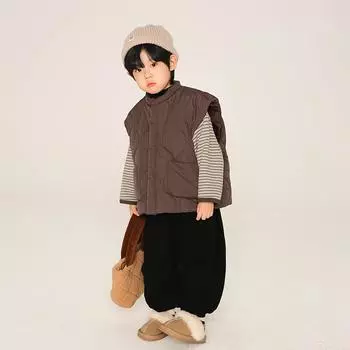 Мальчики осень и зима однотонный простой утолщенный теплый жилет для детей среднего и маленького возраста свободная повседневная удобная куртка 140 чёрный