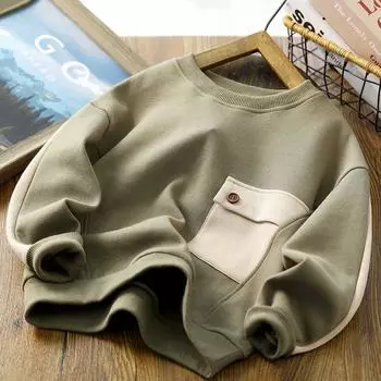 Мальчики Осенняя толстовка Лоскутная хлопковая кофта Модная одежда Топы Весна Большие дети Длинные рукава Пальто 170cm зелёный