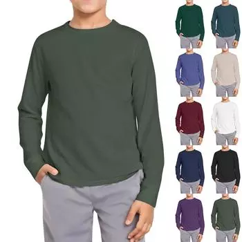 Мальчики Повседневная мода Круглый вырез Длинный рукав Однотонный топ 100 армия зеленый