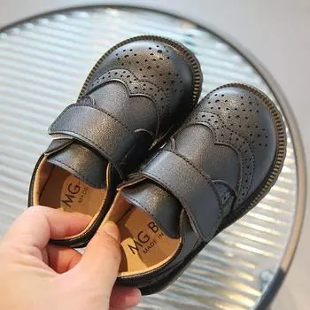 Мальчики ретро Hollowe French Hook & Loop милые и универсальные 2024 весна новые чисто черные форменные туфли для школы черная детская мода 21 чёрный