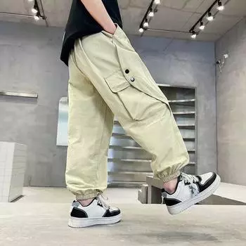 Мальчики весна осень повседневные свободные рабочие брюки со шнурком 170 синий