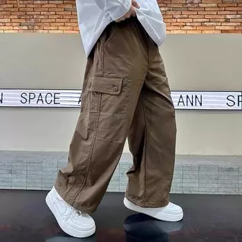 Мальчиковые брюки с широкими штанинами в корейском повседневном стиле для работы на весну/осень 2024 года для больших детей 130cm