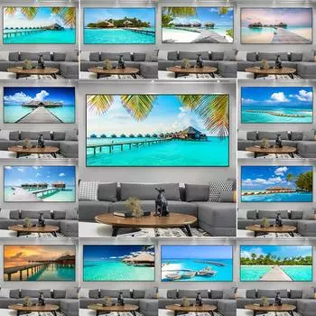 Мальдивские острова, холст, картина, натуральный морской пейзаж, деревянный мост, постеры, пейзажные принты для гостиной, домашний декор, Куадрос 20x40cm No Framed