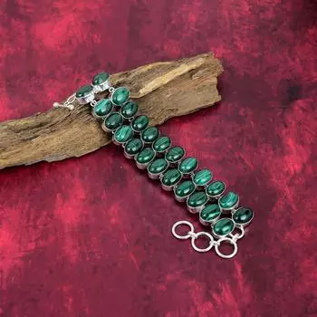 Браслет из малахита, серебряный браслет 925 пробы, подарок для женщин, браслет ручной работы, драгоценные камни Adjustable with 8 inches зелёный