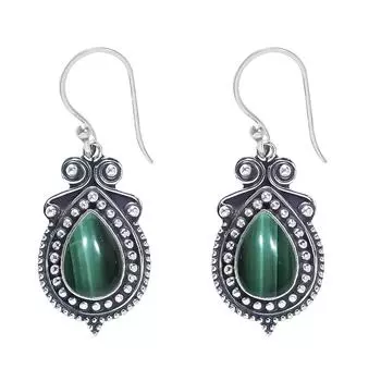 Malachite - Congo 925 Sterling Silver Earring V7395, Green Earring, Pear Earring, Valentin s Day Gift, Gift For Her, Birthday Gift, Handmade Jewelry,