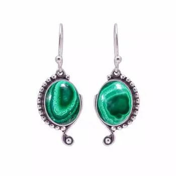 Malachite - Congo 925 Sterling Silver Earring V8896, Green Earring, Oval Earring, Valentin s Day Gift, Gift For Her, Birthday Gift, Handmade Jewelry,