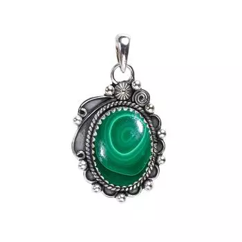 Malachite - Congo 925 Sterling Silver Pendant V8315, Green Pendant, Oval Pendant, Valentin s Day Gift, Gift For Her, Birthday Gift, Handmade Jewelry,