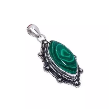 Malachite - Congo 925 Sterling Silver Pendant V9037, Green Pendant, Marquish Pendant, Valentin s Day Gift, Gift For Her, Birthday Gift, Handmade Jewel
