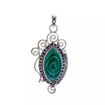 Malachite - Congo 925 Sterling Silver Pendant V9085, Green Pendant, Marquish Pendant, Valentin s Day Gift, Gift For Her, Birthday Gift, Handmade Jewel