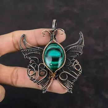Malachite Copper Pendant Copper Wire Wrapped Jewelry Natural Gemstone Pendant Handmade Wire Wrap Pendant Butterfly Jewelry Anniversary Gifts