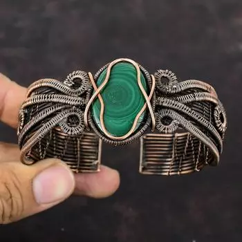 Malachite Cuff Bracelet Copper Wire Wrapped Bangle Handmade Jewelry Adjustable Bangle Gemstone Cuff Bracelet Antique Copper Jewelry For Gift