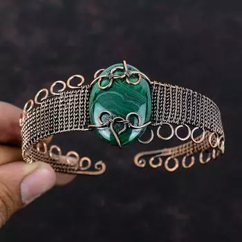 Malachite Cuff Bracelet Copper Wire Wrapped Bangle Handmade Jewelry Adjustable Cuff Bracelet Gemstone Copper Jewelry Stylish Bangle For Gift