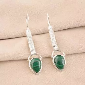 Malachite Gemstone 925 Sterling Silver Jewelry Handmade Beautiful Earrings 2.3 EE-166-26