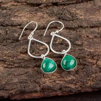 Malachite Gemstone 925 Sterling Silver Jewelry Handmade Dangle Earrings 1.90 EE-19-20