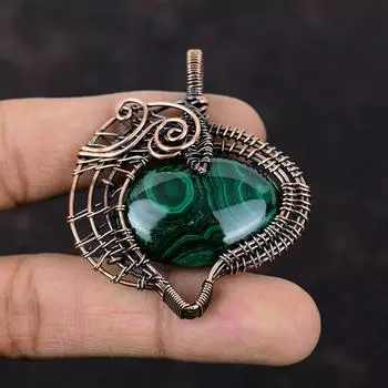 Malachite Pendant Copper Wire Wrapped Pendant Handmade Designer Pendant Copper Wire Wrap Jewelry Gemstone Pendant Designer Jewelry For Gifts