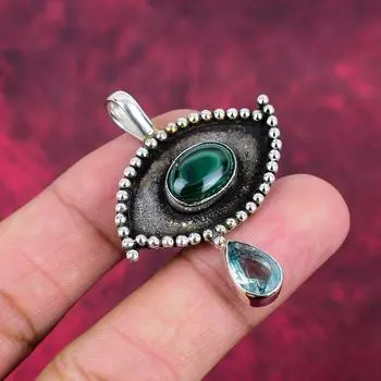 Малахит, акваапатит кулон, 925 цельное серебро кулон ручной работы драгоценные камни ювелирные изделия, подарки для жены абсолютно новый кулон 1.96 Inches зелёный