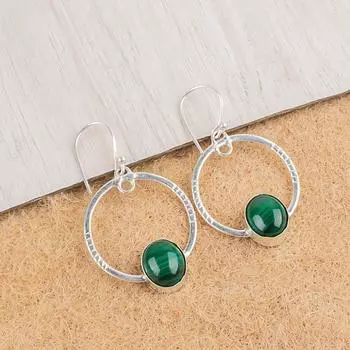 Малахит Драгоценный Камень 925 Стерлинговое Серебро Ручная Работа Серьги-Крючки 1.37 Подарок Ювелирные Изделия EE-67-25