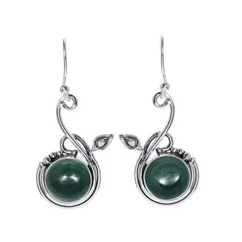Малахит - Конголезская серебряная серьга 925 пробы V7000, зеленая серьга, круглая серьга, подарок на День святого Валентина, подарок для нее, подарок на день рождения, украшения ручной работы,
