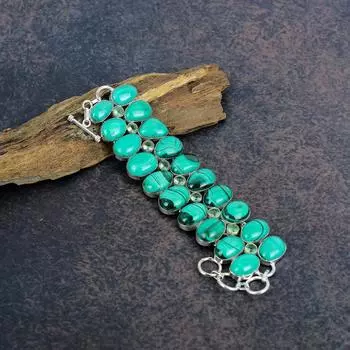 Малахит, зеленый аметист драгоценный камень ювелирные изделия, браслет ручной работы, удивительный браслет из стерлингового серебра 925 пробы для свадебного подарка Adjustable with 8 inches зелёный