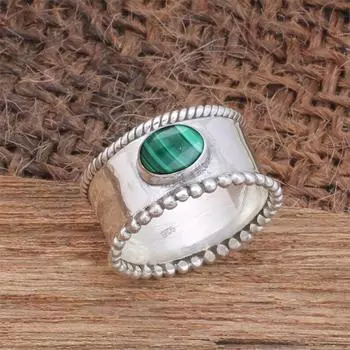 Малахитовый драгоценный камень, кольцо из стерлингового серебра 925 пробы, кольцо для медитации, кольцо в стиле бохо, ювелирные изделия ручной работы 6